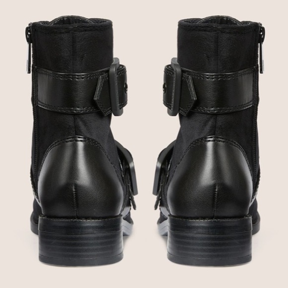Armani Black Leather Moto Combat Boot Blue Ankle AX Oversized Buckle Zipper 7 38 - Picture 14 of 16